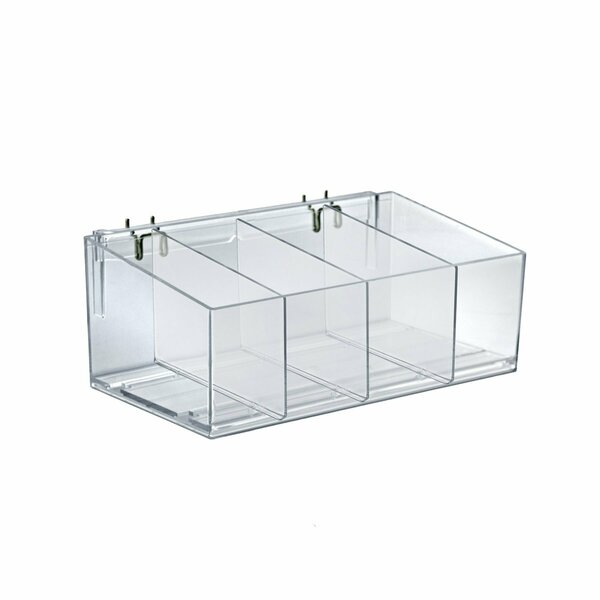 Azar Displays Clear Plastic Adjustable Divider Bin for Pegboard or Slatwall. Acrylic Storage Open Container 556113-1PK-W3D